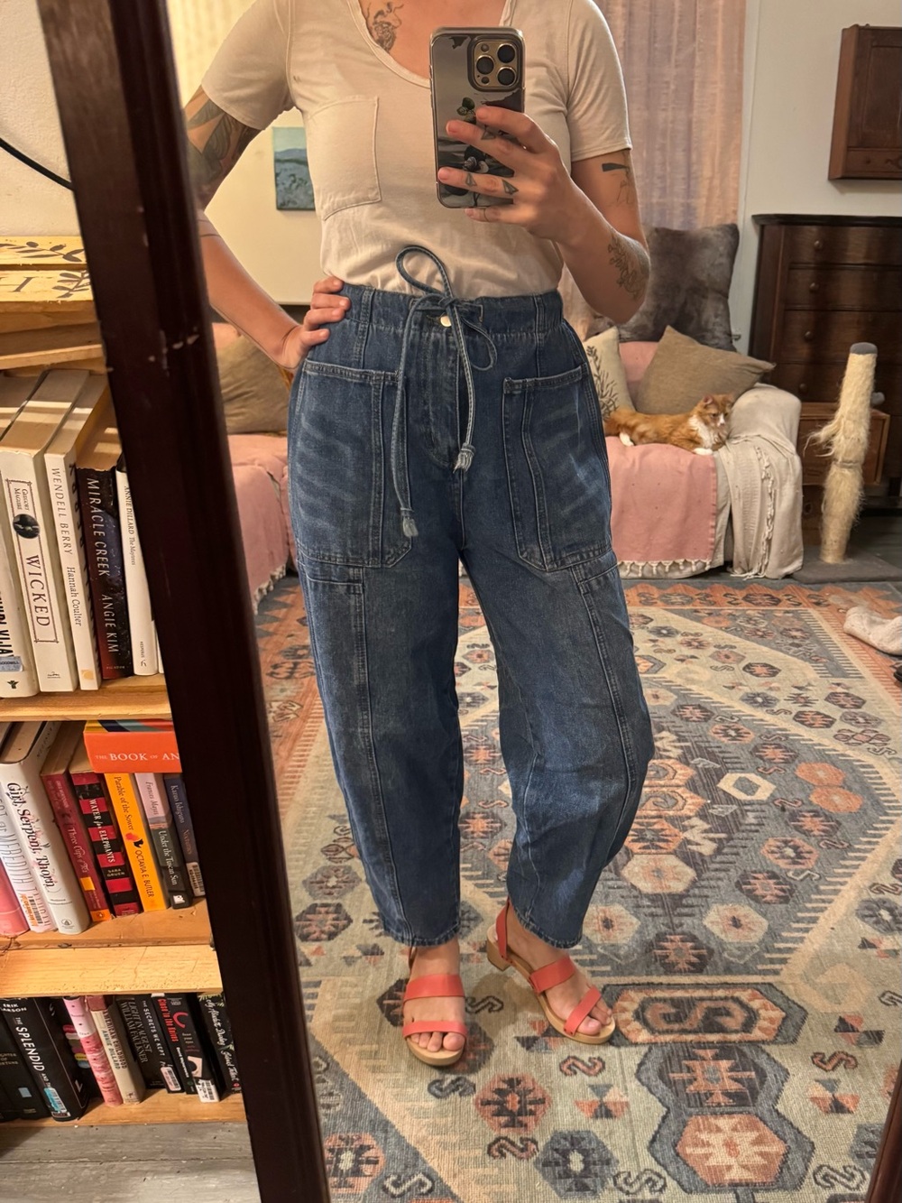 Denim Utility Drawstring Jeans - Blue